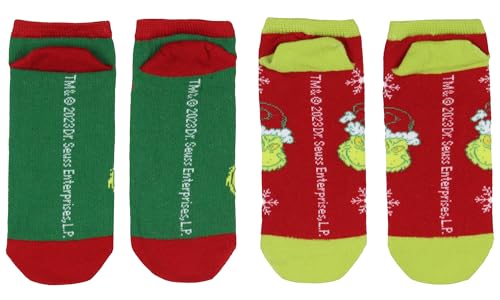 Bioworld Meias Dr. Seuss GRINCH para adultos, Natal, Natal, Natal, meias invisíveis, cano baixo, 2 p