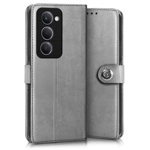 Image of WOW IMAGINE Shock Proof Flip Cover Back Case for Mi Redmi 15 5G (Magnetic Button Flip Case | Wallet Pockets & Stand | Leather Finish | Stone Grey)