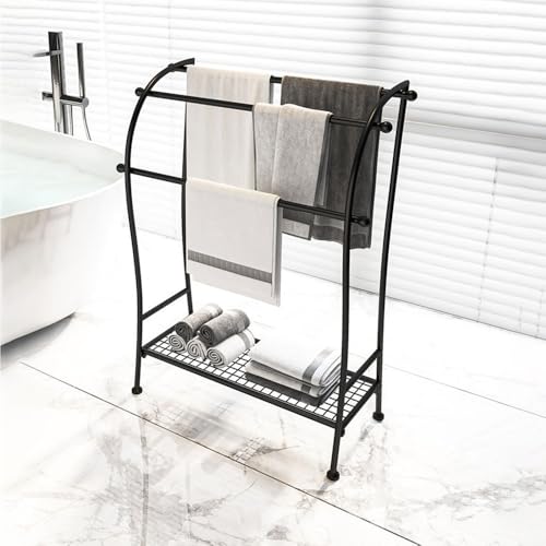 Toallero para el suelo negro y perchero de pie de baño sin perforaciones 8