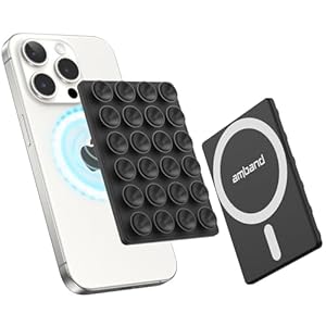amBand Magnetic Sticky Phone Suction Grip for MagSafe, Removable for Wireless Charging, Durable Magnet Silicone Portable Mount Stand for iPhone 12 13 14 15 16 17 Series, Hands-Free Video/Selfie, Black
