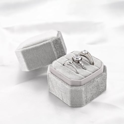 3 Slots Ring Box Velvet Ring Gift Box Wedding Day For Proposal, Engagement, Wedding,Mother's Day, Valentine's Day(Grey)