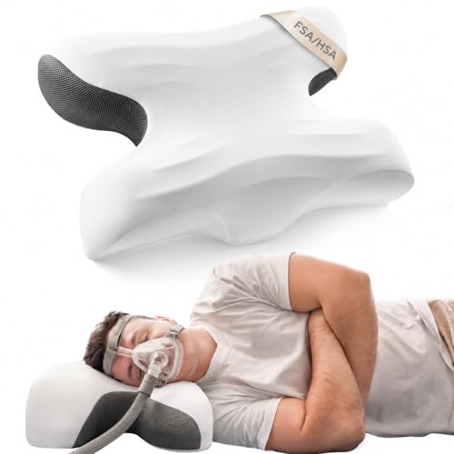 Joynox CPAP Pillow for Larger-Framed Men Ergonomic Memory Foam Bed Pillow to Reduce Air Leaks Facial Pressure Height Adjustable for Side Back Stomach Sleepers 23.6x15.74x5.11/5.9