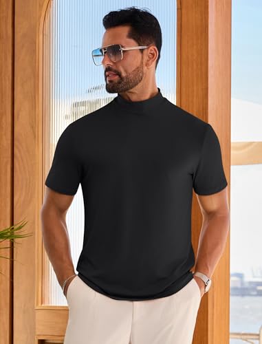 Vssjavun Men's Mock Turtleneck T Shirt Short Sleeve Soft Casual Pullover Top Slim fit Solid Basic Undershirts2