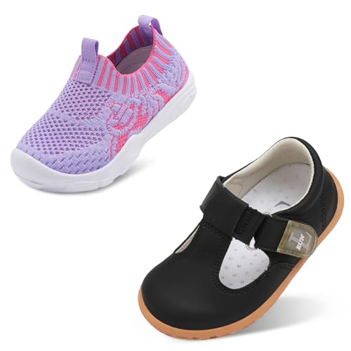 L-RUN Toddler Girls Shoes Set (2 Pairs) - Girls Dress Shoes (Size: 5.5-6 Toddler) - Bundle - Purple Toddler Shoes (Size: 5.5 Toddler)
