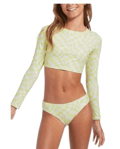 Image of Billabong Girl's Daydream Check Crop Rashguard Set (Little Kids /Big Kids) Light Lime 5 Little Kid