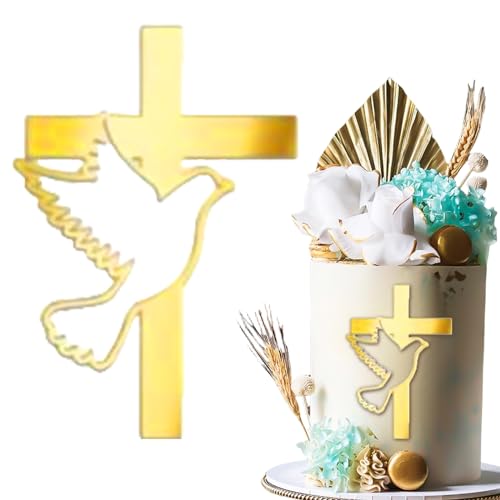 NATOSU 1 decorazione per torta a forma di croce, colore oro, acrilico, effetto specchio per matrimoni, compleanni, comunioni