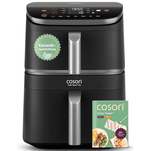 COSORI Airfryer | Turbo Tower Pro | DualBlaze-Technologie | Keramikbeschichtung Ohne PFAS | 2630W | 10,8L | Automatische Luftstrom-Regulierung | Silbe