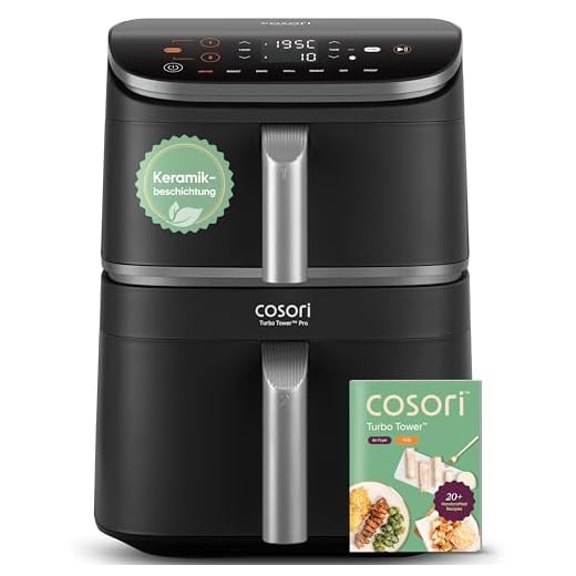 COSORI Airfryer | Turbo Tower Pro | DualBlaze-Technologie | Keramikbeschichtung Ohne PFAS | 2630W | 10,8L | Automatische Luftstrom-Regulierung | Silbergrau | DC112