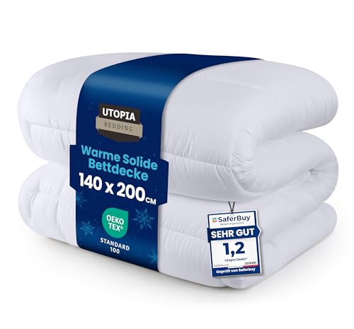 Utopia Bedding Bettdecke 140 x 200 cm, Ganzjahresdecke 370 GSM Füllung, atmungsaktive Schlafdecke, Steppdecke, Super Weiche Kuschelige (Weiß)