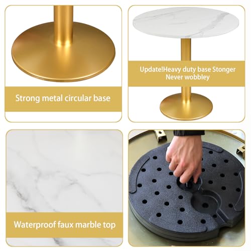 Image of 30 Inch Round Dining Table, Modern Tulip Bistro Table with White Faux Marble Top and Weighted Gold Pedestal Base, Small Kitchen Table for 2-4 People, Mid Century Style for Dining Room, Cafe, Office