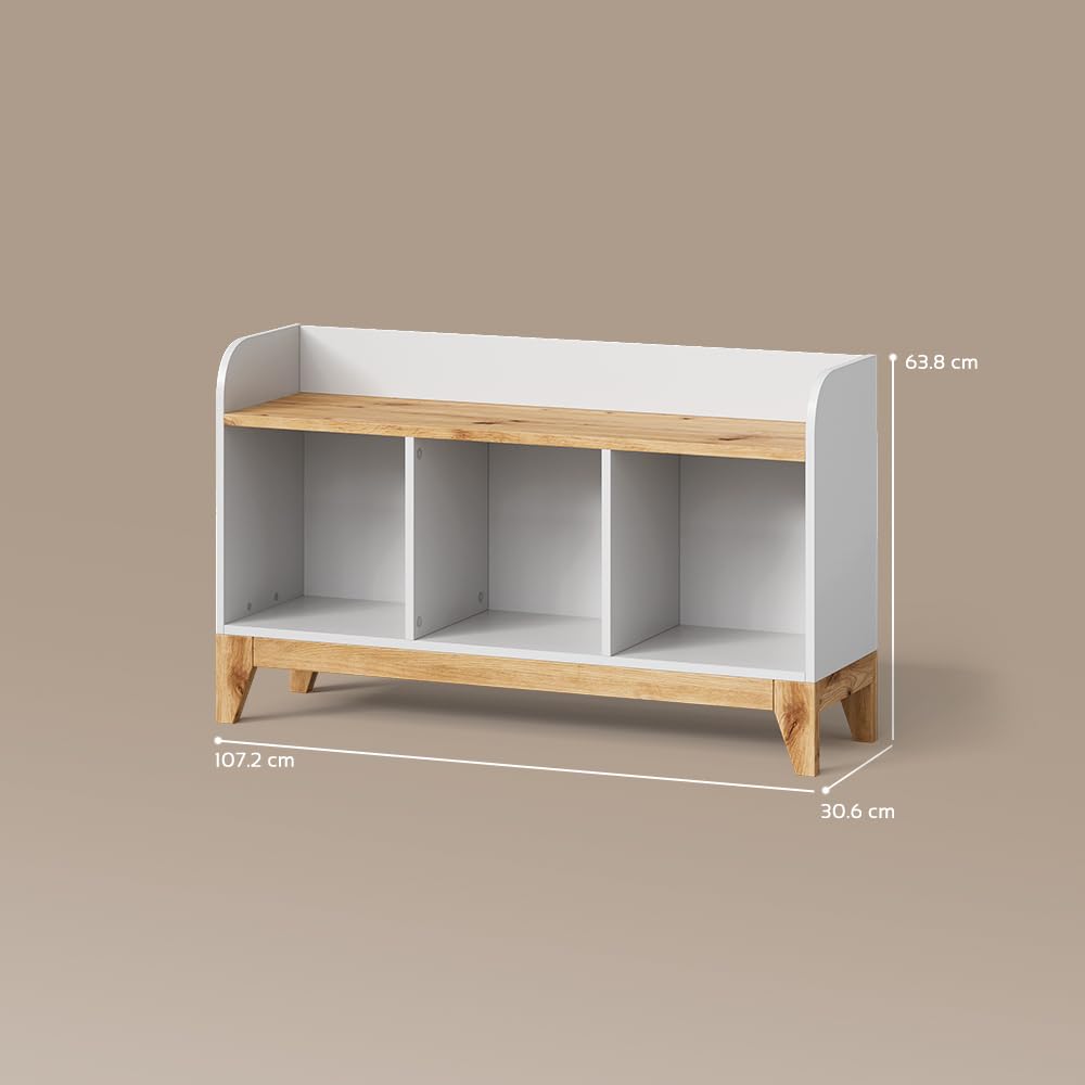 Livinity Scaffale per bambini Mailo, Bianco/Artisan, 107.2 x 63.8 cm con 2 cassettisoluzione pratica per organizzare i giocattoli