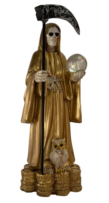 Cannan Santa Muerte con base de monedas 5 pulgadas túnica dorada miniatura 2