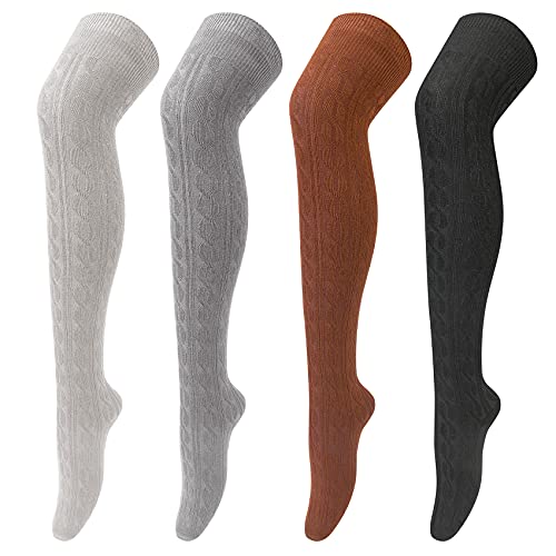 Image of Loritta 4 Pairs Thigh High Socks for Women Knit Long Over the Knee Socks Knee High Socks Gifts