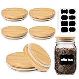Bamboo Mason Jar Lids Regular Mouth Storage Canning Jar Lids, 6 Pack Lids with Decorative Chalkboard