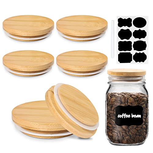 Bamboo Mason Jar Lids Regular Mouth Storage Canning Jar Lids, 6 Pack Lids With Decorative Chalkboard Labels And Pen For Regular Mouth Mason Jar #TOP15