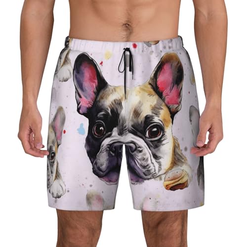 Men's Swim Trunks Quick Dry Board Shorts French Little Bulldog Beach Shorts with Pocket Bathing Suits for Men - Main Image