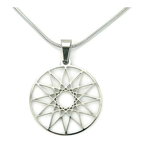 Dodecagram Necklace, 20" Snake Chain with 12 Point Star Charm Pendant Hellenic Greek Magic Twelve Symbol, Pure 304 Stainless Steel Cover