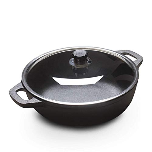 OWOHYG Sartén Cazuela Sopa Olla Hierro Fundido 30cm Cocina Casera Vintage Gruesa Sin Revestimiento Antiadherente Olla Caliente Gas para Desayuno para El Día De La Madre Sartén