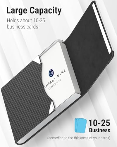 Business Card Holder, PU Leather & Stainless Steel Business Card Case for Men or Women, Slim Name Cards Holder RFID Blocking Credit Cards Carrier with Magnetic Closure2