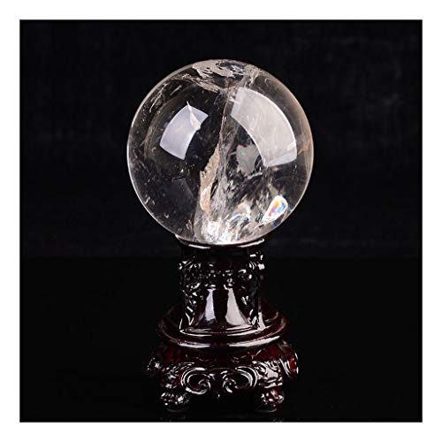 Boule feng shui en cristal blanc craquelé et sculpture sur pierre