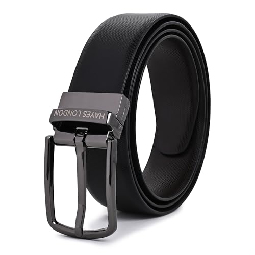 Image of HAYES LONDON Belts for Men Leather Original - Belt for Men Formal with Classic Design, Durable and Italian Reversible Men Belts for All Occasions