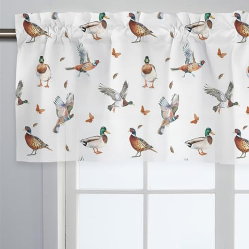 KuphiL10C Unisex Ducks Butterflies Leaves Nursery Short Curtain Valance with Rod Pocket for Boys Girls Kids Toddlers Bedroom Living Room Window Decor-18x54