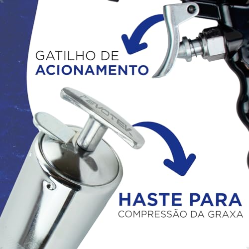 Bomba De Graxa Engraxadeira Pneumática 600g Bico Flexivel Evotek