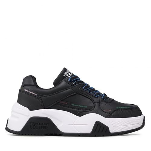 Imagen de VERSACE JEANS COUTURE Zapatillas deportivas para mujer 71VA3SF1 de piel de color negro con fondo Stargaze