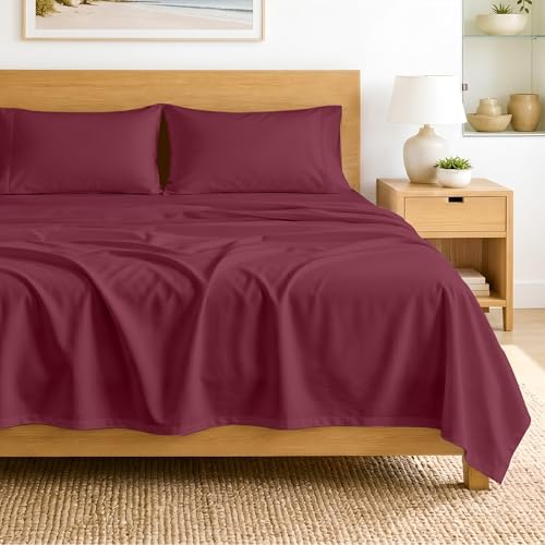Image of SGI bedding 100% Egyptian Cotton Sheets Full XL Size - 600 Thread Count Sheets Set, Soft, Cooling, 15 inch Deep Pocket, Luxury Hotel Bedding, Breathable, Durable - Burgundy