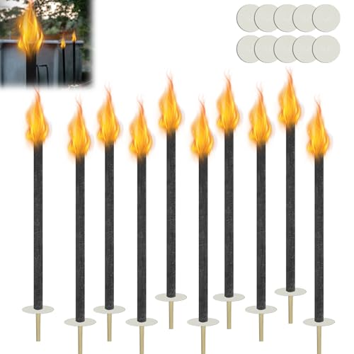 QEENTOE 10 torce di cera per esterni, torce notturne, per esterni, con protezione per le mani, 100 minuti di tempo di combustione