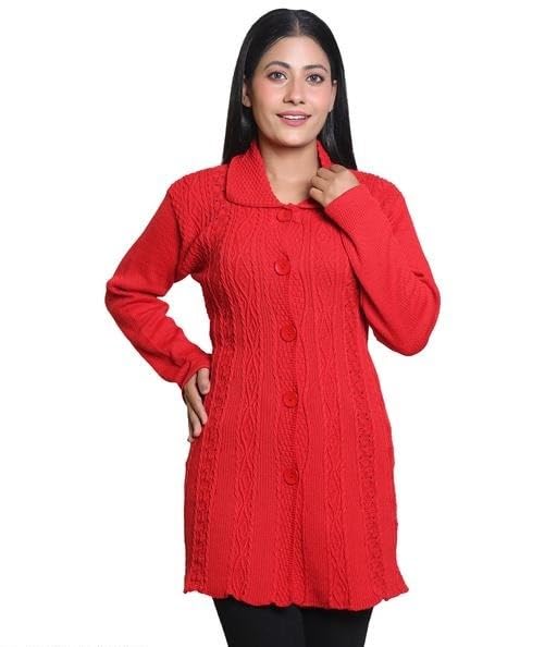 Women Woven Collared Neck Red Sweater Sweater_010_Parent-picture-10