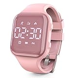 Konewos Kids Led Fitness Tracker Watch, Non-Bluetooth Digital Pedometer Wristwatch, Waterproof, 12/24 H, Stopwatch, Calendar, for Children Girls Boys Teens (Mirror-Pink)