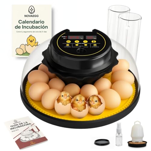 INCUBADORA de HUEVOS Para Todo Tipo De AVES | Incubadoras De Huevos Automáticas 18-22 Huevos | Control Automático De Temperatura, Humedad+Volteo | Incluye Calendario, Comedero, Bebedero y Guía