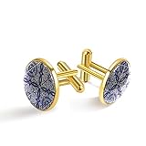  Boutons de manchette dorés personnalisés pour chemise de smoking Portugal Motif floral en céramique, 20mm*20mm, Acier inoxydable, Quartz synthétique