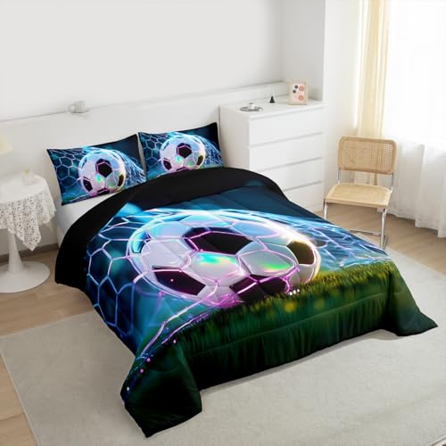 Image of Feelyou Soccer Comforter Set Full Size 3 Pcs Kids Boys Girls