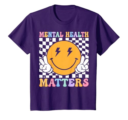 Retro Mental Health Matters Human Brain Illness Awareness T-Shirt, Youth, Purple, Small
