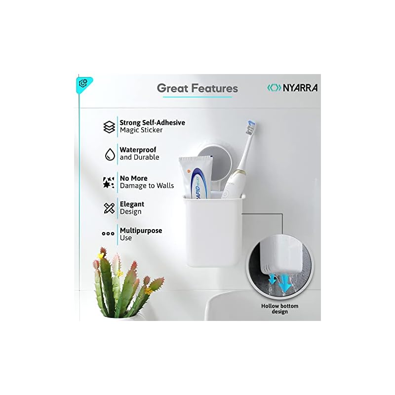 Nyarra Toothbrush Holder For Bathroom, Easy Wall Mount Magic Sticker Self Adhesive Multifunctional Organizer For Electric Toothbrush, Toothpaste(Nr-1358, acrylonitrile_butadiene_styrene, Pack Of 1) - Image 3