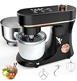Bonnor Stand Mixer Set, 6QT Kitchen Mixer with LED Touchscreen, 11-Speed Tilt-Head Mixer with Timer, 4 Preset Menus, Stainless Steel Bowl, Hook, Whisk, Beater,Plus 2QT Ice Cream Maker Attachment,Black