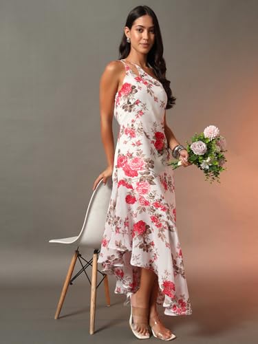 Image of Trend Arrest.ed Women's Floral One-Shoulder Cocktail Dress | Asymmetrical Hem with Lining | Adjustable & Removable Pads | Elegant Fit for Party, Wedding & Special Occasions