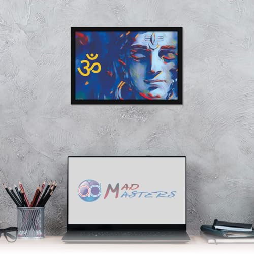 Image of Mad Masters Lord Shiva Hindu God Shiv Bhagwan Painting Hanging Photo Frame Decorative Item for Living Room, Bedroom, Home Decor and Wall Decoration (MM 2100, 30.5L x 20.3W cm, Paper, With Plexi Glass)