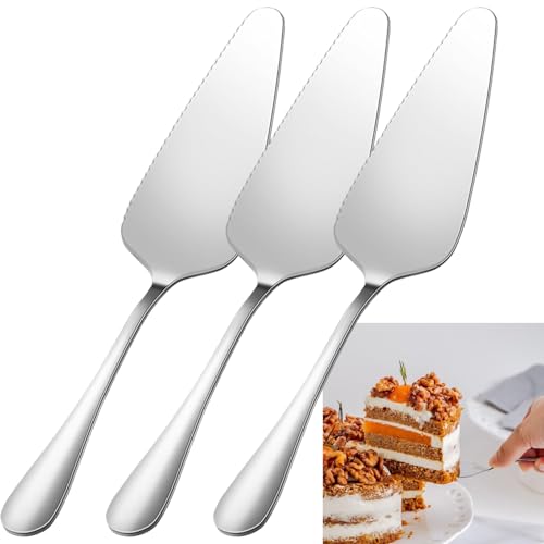 Cake Pie Pastry Server Pack of 3, Wedding Cake Knife and Server Set, Silver Pie Slicer Cake Cutter, Serrated Edges Pizza Server Cake Cutting Spatula for Kitchen, Party and Wedding