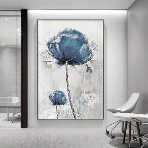Toile abstraite plumes bleues pour décoration salon et chambre