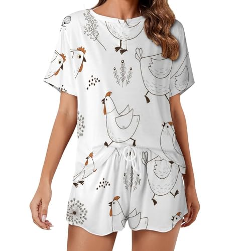Pyjama poule femme court pour des nuits d'été fraîches et cocooning