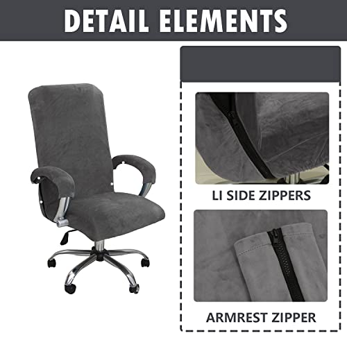 Bestenrose Velvet Office Chair Cover Stretch Computer Desk Armchair Cover Slipcover Replacement Washable Rotating Universal Chair Covers with Arm Cover (grey - Image 3