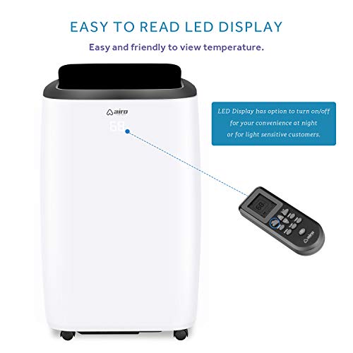 Airo Comfort Portable Air Conditioner 14,000 Btu With Built-In Dehumidifier & Fan Modes, Room Cooling Up To 500 Square Feet, Quiet Operation, Led Display, Included Installation Kit And Remote Control #TOP3
