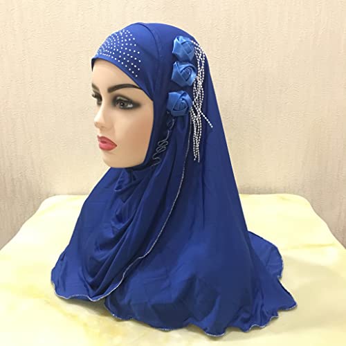Muslim Girls Hijab With Flower Chains Pull On Amira Islamic Scarf Head Wrap Turban Caps Shawl Hijab4