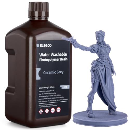 ELEGOO Water Washable 3D Printer Resin 2.0 Ceramic Grey 2KG, Fast Curing