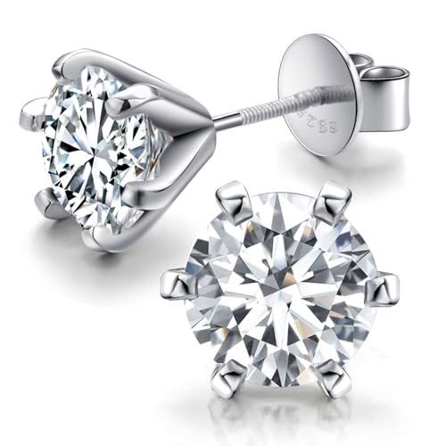 Moissanite Screw Back Earrings for Women Man, 0.3ct - 1ct D VVS1 Lab Diamond Stud Ear, s925 Sterling Silver Round Moissanite Earring