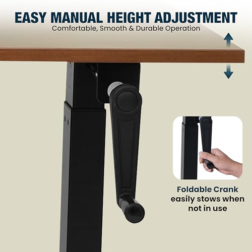 Image of Manual Height Adjustable Desk | 120x60 cm Walnut Top, 18mm Thick | Black Frame | 60kg Capacity | Smooth Hand Crank | 2-Year Warranty | Sturdy Steel Frame | Ergonomic Home & Office Use