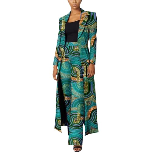 African Women Set 2 Piece Suit Traditional Long Sleeve Jacket Coat and Pants Ankara Print Office Business Causal Wear2